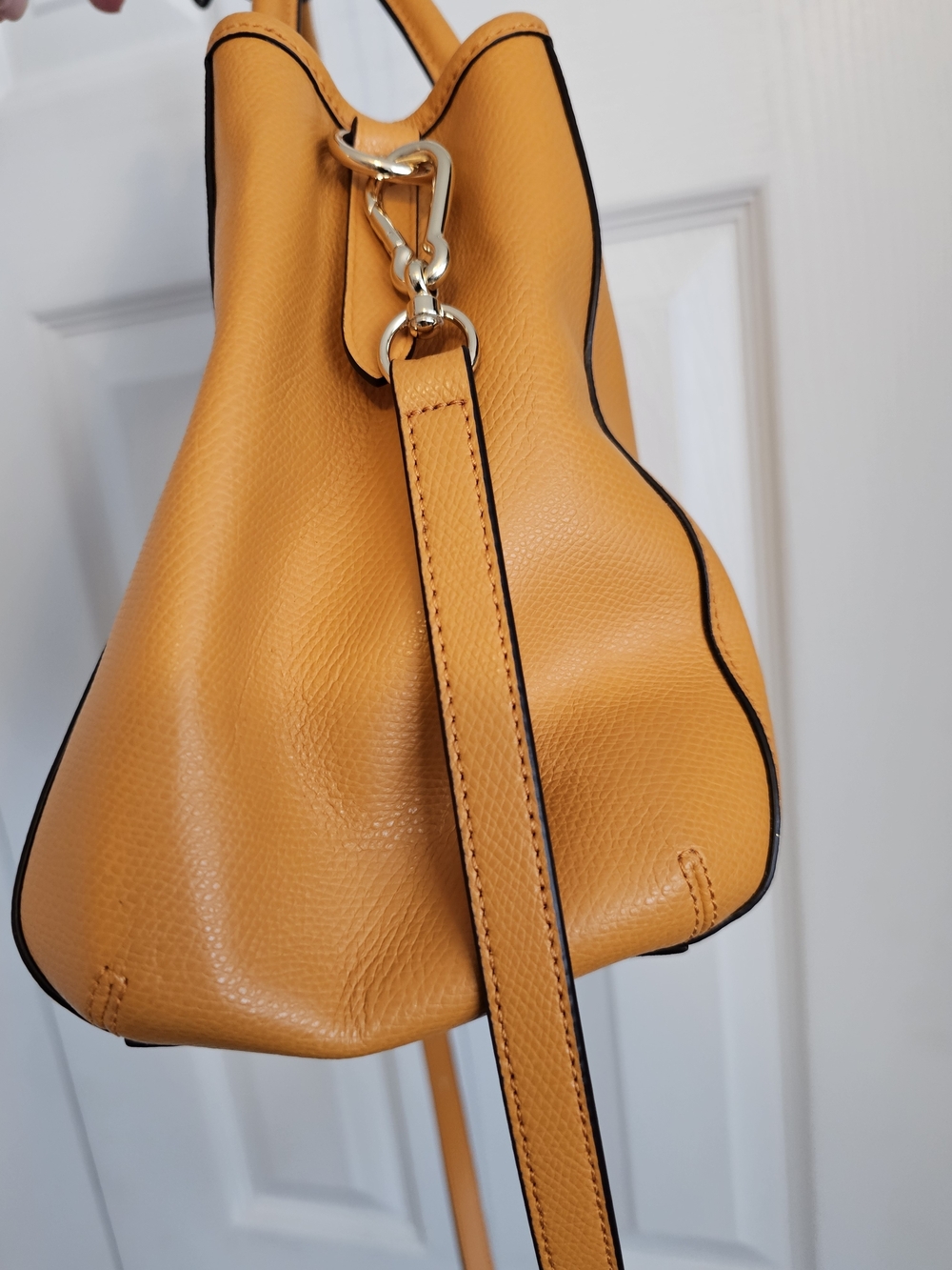 Coach Pebbled Leather Satchel Tote in Tangerine. Crossbody Strap. - Picture 6 of 16